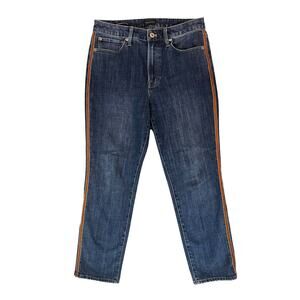 Talbots Modern Ankle Denim Jean High Rise Straight Leg Velvet Side Stripe Size 6